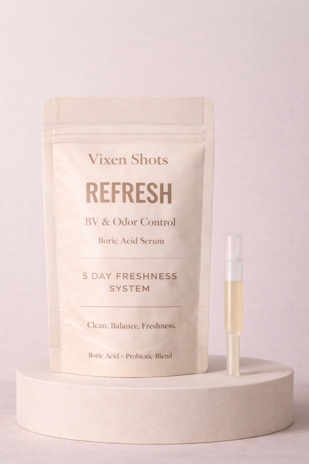 Vixen Shots™ Refresh: Boric Acid Serum for BV & Odor. Back to fresh. Instantly.